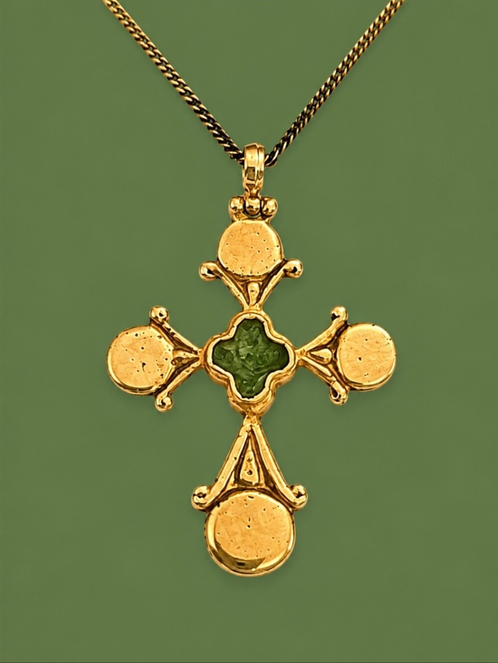 ALVA MUSEUM Greek Stylized Green Enamel Cross Pendant Necklace